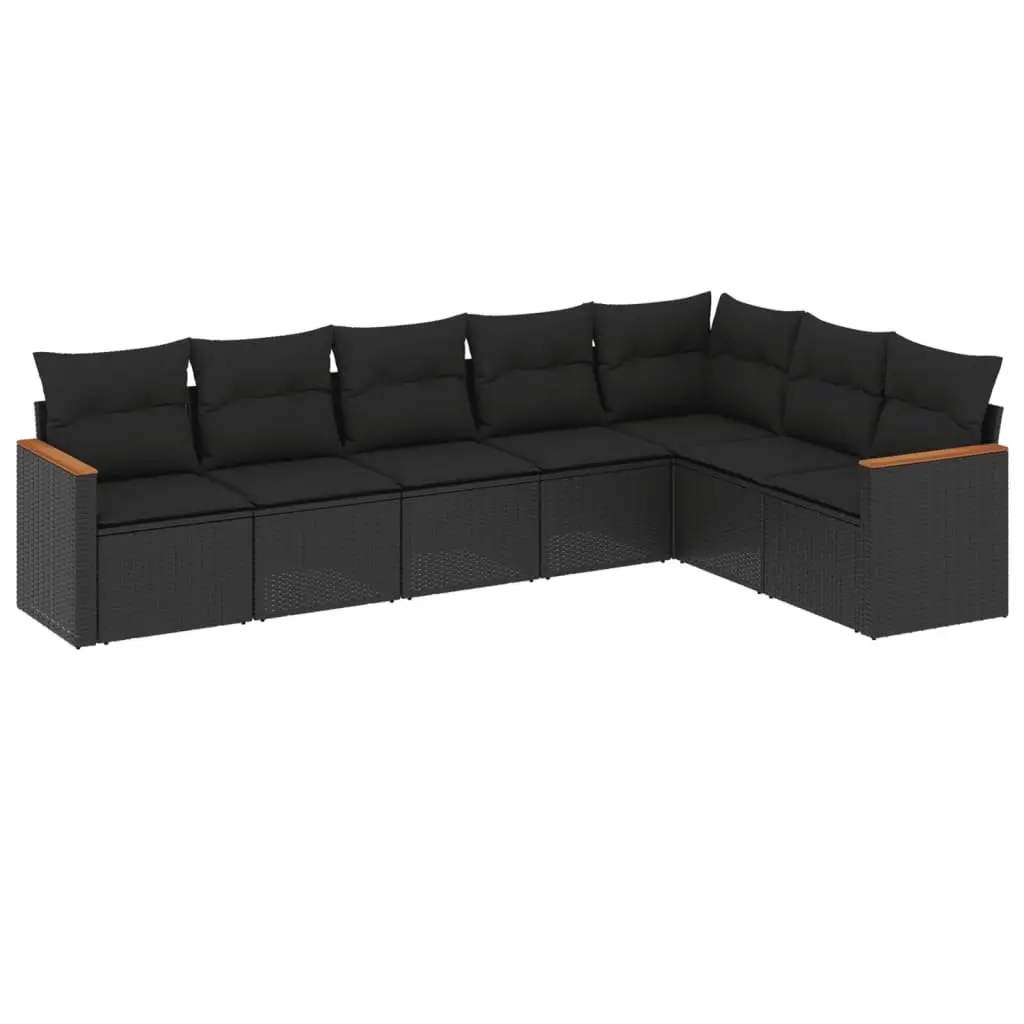 7 Piece Garden Sofa Set with Cushions Black Outdoor Furniture Patio Seating
