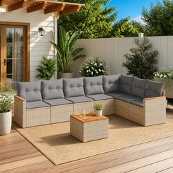 Garden Sofa Set 8 Piece Outdoor Furniture Patio Lounge Beige Poly Rattan