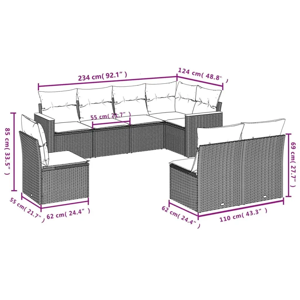 Garden Sofa Set 8 Piece Outdoor Patio Furniture with Cushions Black Modular