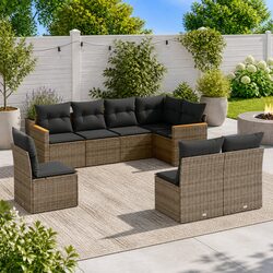 Garden Sofa Set 8 Piece Outdoor Furniture Patio Seating Grey with Cushions