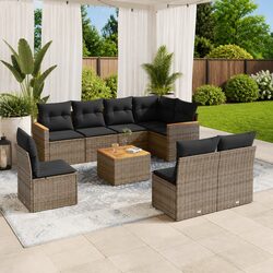 Garden Sofa Set 9 Piece Outdoor Furniture Grey Poly Rattan Patio Sectional