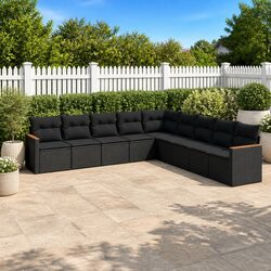Garden Sofa Set 9 Piece Outdoor Patio Furniture Black Rattan Cushions Modular