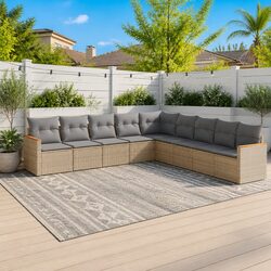 Garden Sofa Set 9 Piece Outdoor Furniture Beige Poly Rattan Patio Seating