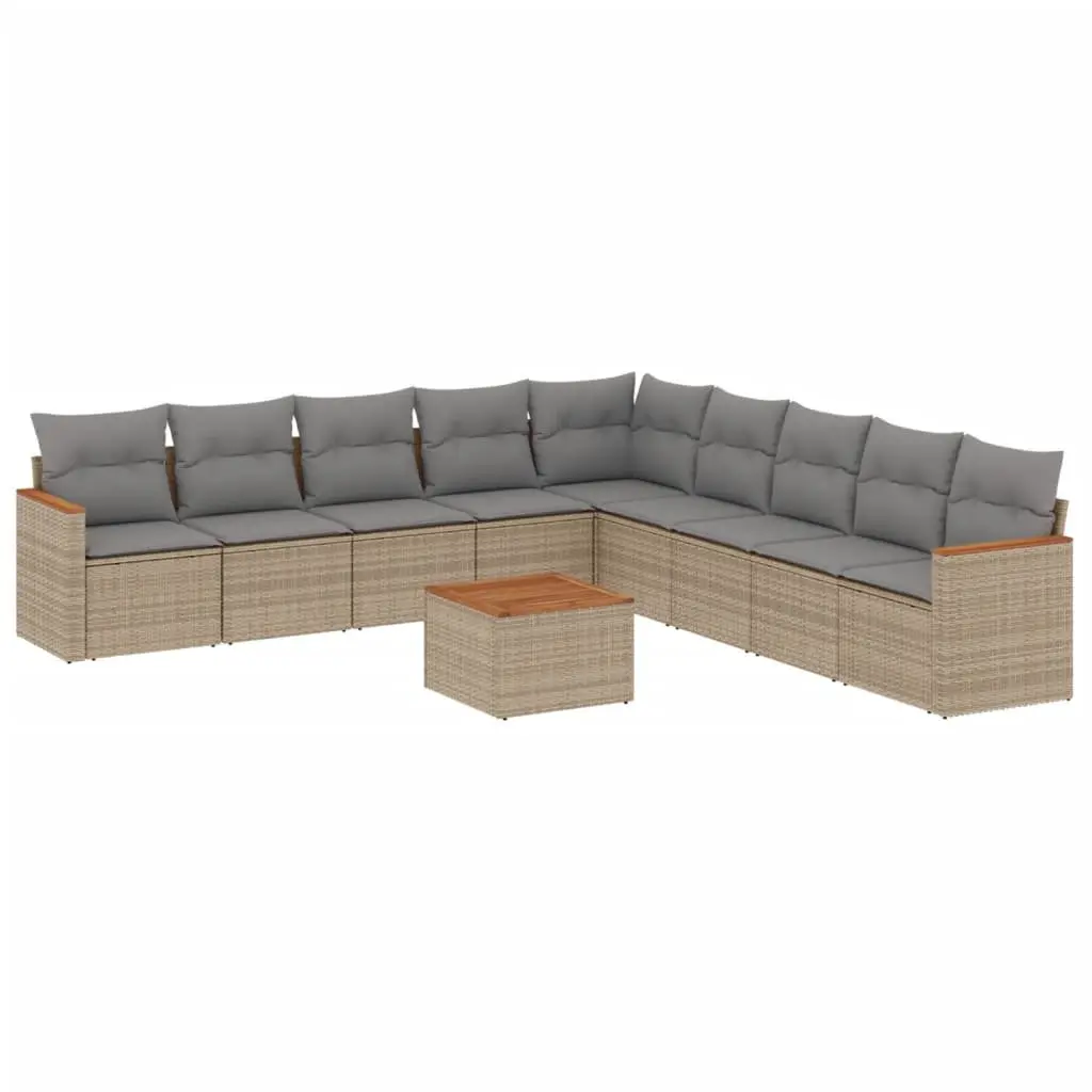 Garden Sofa Set 10 Piece Outdoor Furniture Patio Beige Poly Rattan Modular