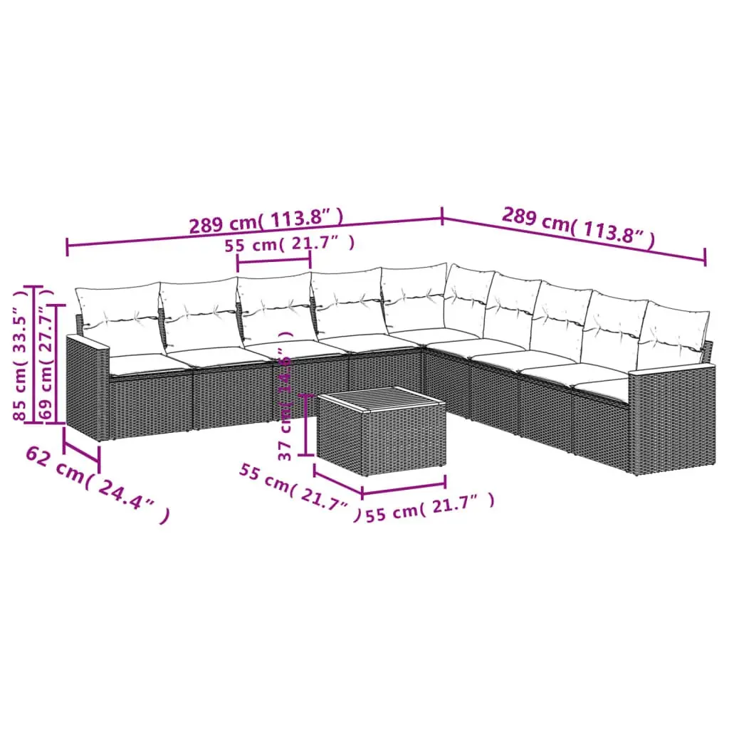 Garden Sofa Set 10 Piece Outdoor Furniture Patio Beige Poly Rattan Modular