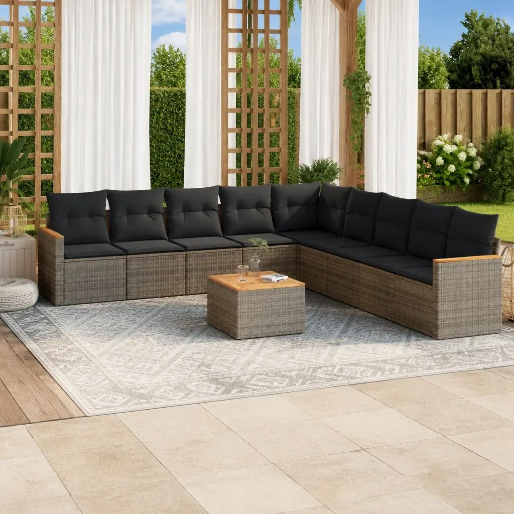 Garden Sofa Set Grey 10 Piece Outdoor Furniture Patio Poly Rattan Modular