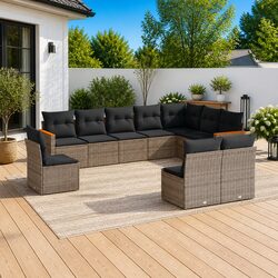 Compact and Durable 10-Piece Grey Garden Sofa Set