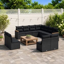Garden Sofa Set 11 Piece Outdoor Patio Furniture Modular Black Rattan Cushioned