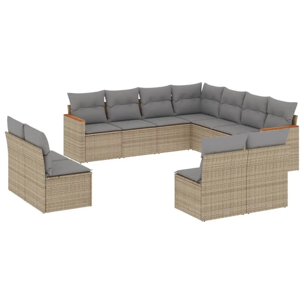Garden Sofa Set 11 Piece Outdoor Furniture Beige Rattan Patio Lounge with