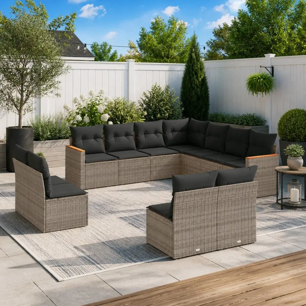 Garden Sofa Set 11 Piece Outdoor Furniture Patio Seating Grey Cushions Modular