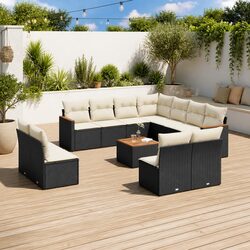 Garden Sofa Set 12 Piece Outdoor Furniture Patio Black Poly Rattan Modular