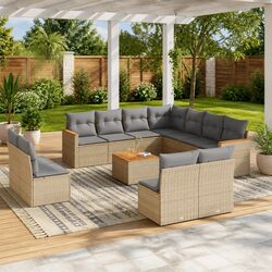 Garden Sofa Set 12 Piece Outdoor Furniture Patio Lounge Beige Poly Rattan