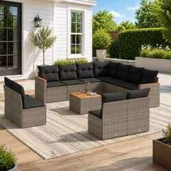 Garden Sofa Set 12 Piece Outdoor Furniture Grey Poly Rattan Patio Lounge Modular