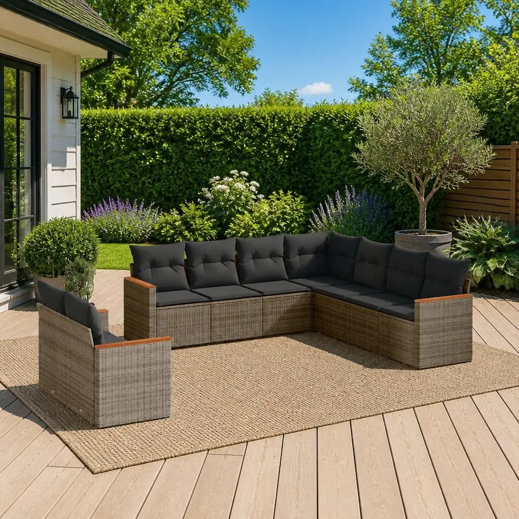Garden Sofa Set Grey 9 Piece Outdoor Furniture Patio Poly Rattan Modular Lounge