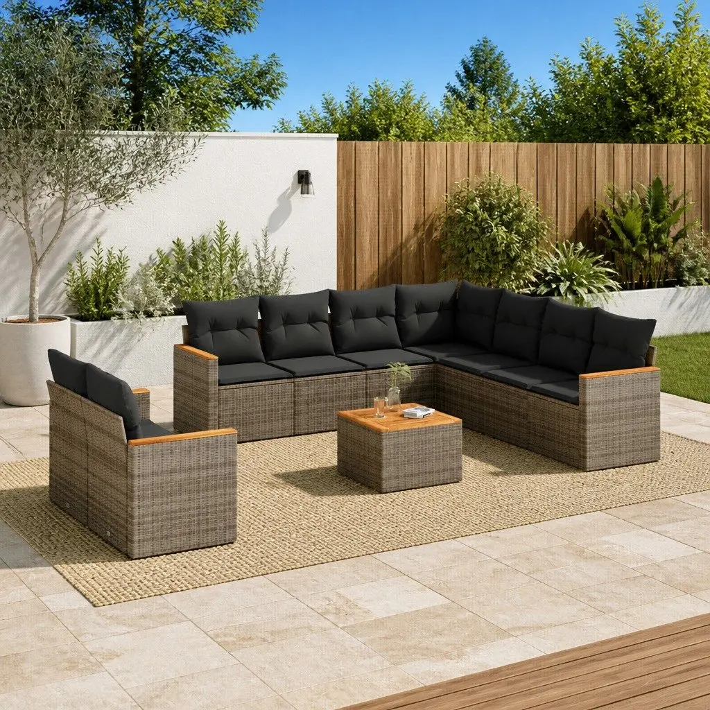 Garden Sofa Set 10 Piece Outdoor Furniture Grey Poly Rattan Patio Lounge with