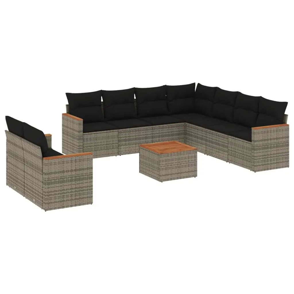 Garden Sofa Set 10 Piece Outdoor Furniture Grey Poly Rattan Patio Lounge with