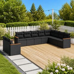 Garden Sofa Set 10 Piece Outdoor Furniture Black Modular Patio Seating Cushions