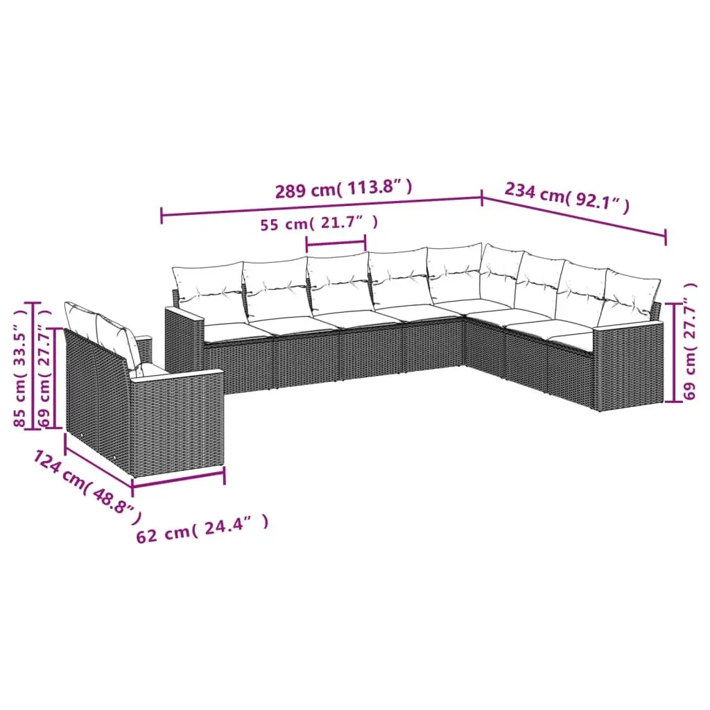 Garden Sofa Set Black 10 Piece Modular Outdoor Furniture Weather Resistant PE Rattan