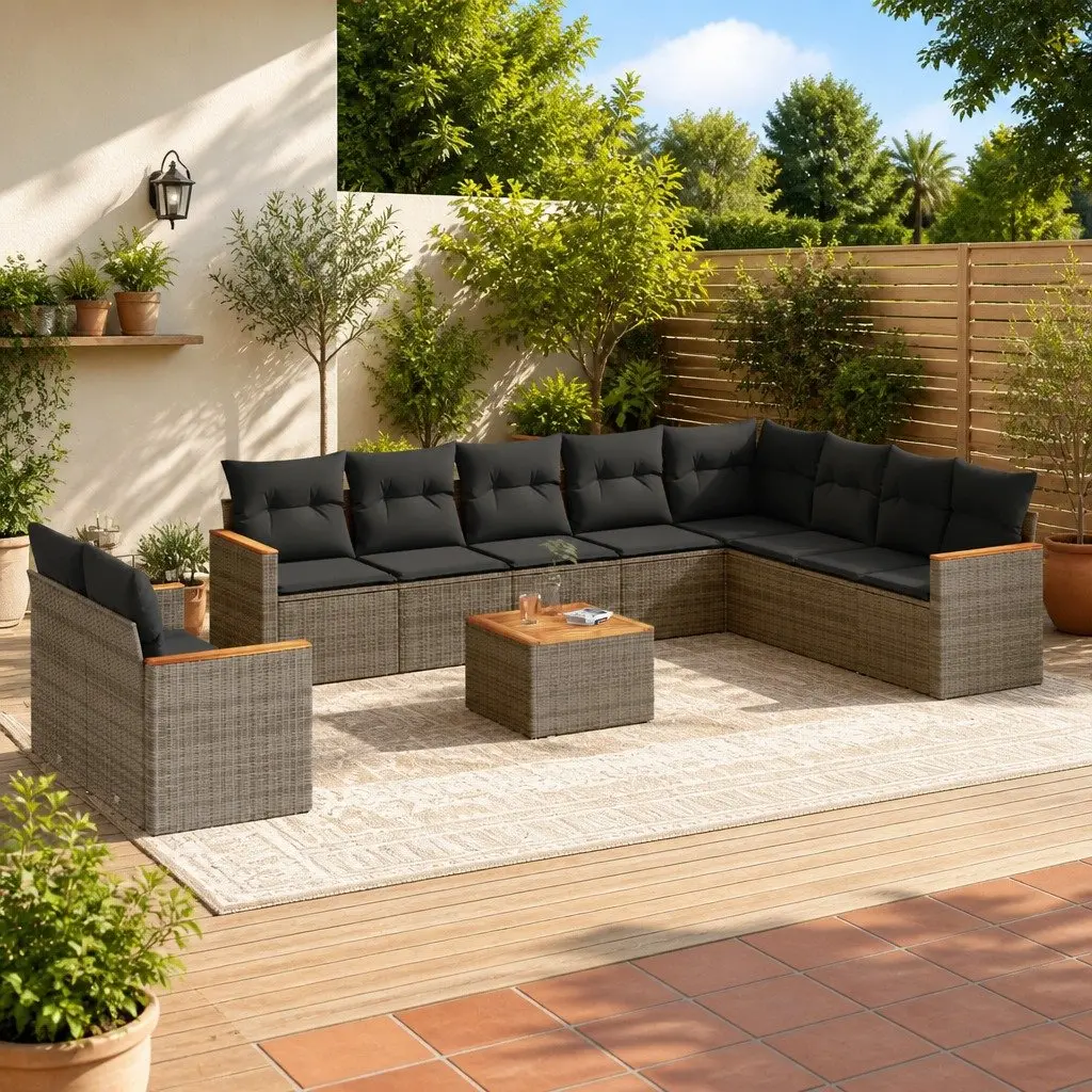 Garden Sofa Set 11 Piece Outdoor Furniture Grey Poly Rattan Patio Sectional