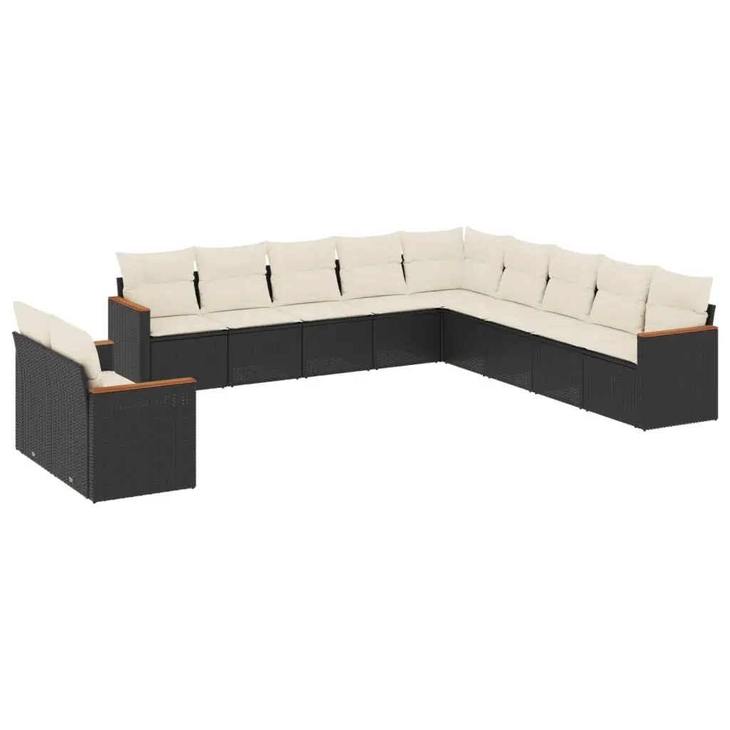 Garden Sofa Set Black 11 Piece Modular Outdoor Furniture with Removable Washable Cushion Covers
