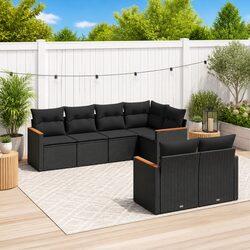 Quality 7-Piece Black Rattan Garden Sofa Set