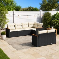 Quality 7-Piece Black Rattan Sofa Set for Outdoor Living