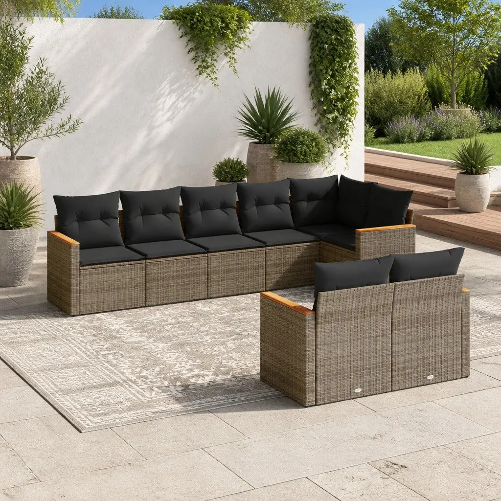Garden Sofa Set Grey 8 Piece Modular Outdoor Furniture Poly Rattan Patio Lounge