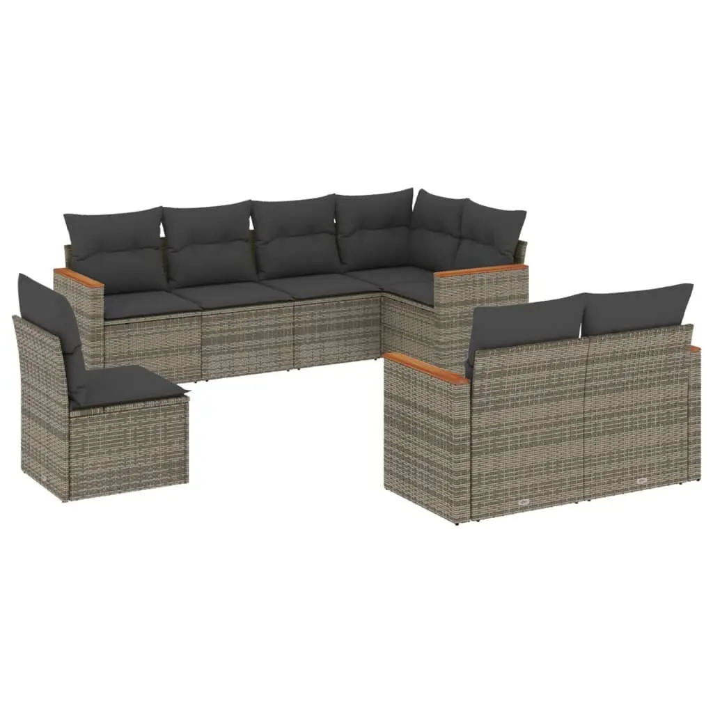 Garden Sofa Set Grey 8 Piece Modular Outdoor Furniture Poly Rattan
