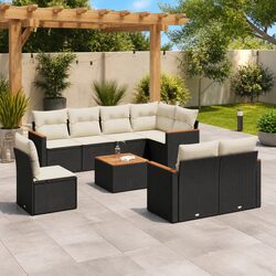 Garden Sofa Set 9 Piece Outdoor Furniture Patio Lounge Suite Black with Cushions