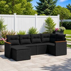 Garden Sofa Set 6 Piece Outdoor Furniture Patio Black Rattan Modular with