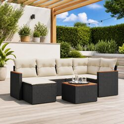 7 Piece Garden Sofa Set Outdoor Patio Furniture with Cushions Black Poly Rattan