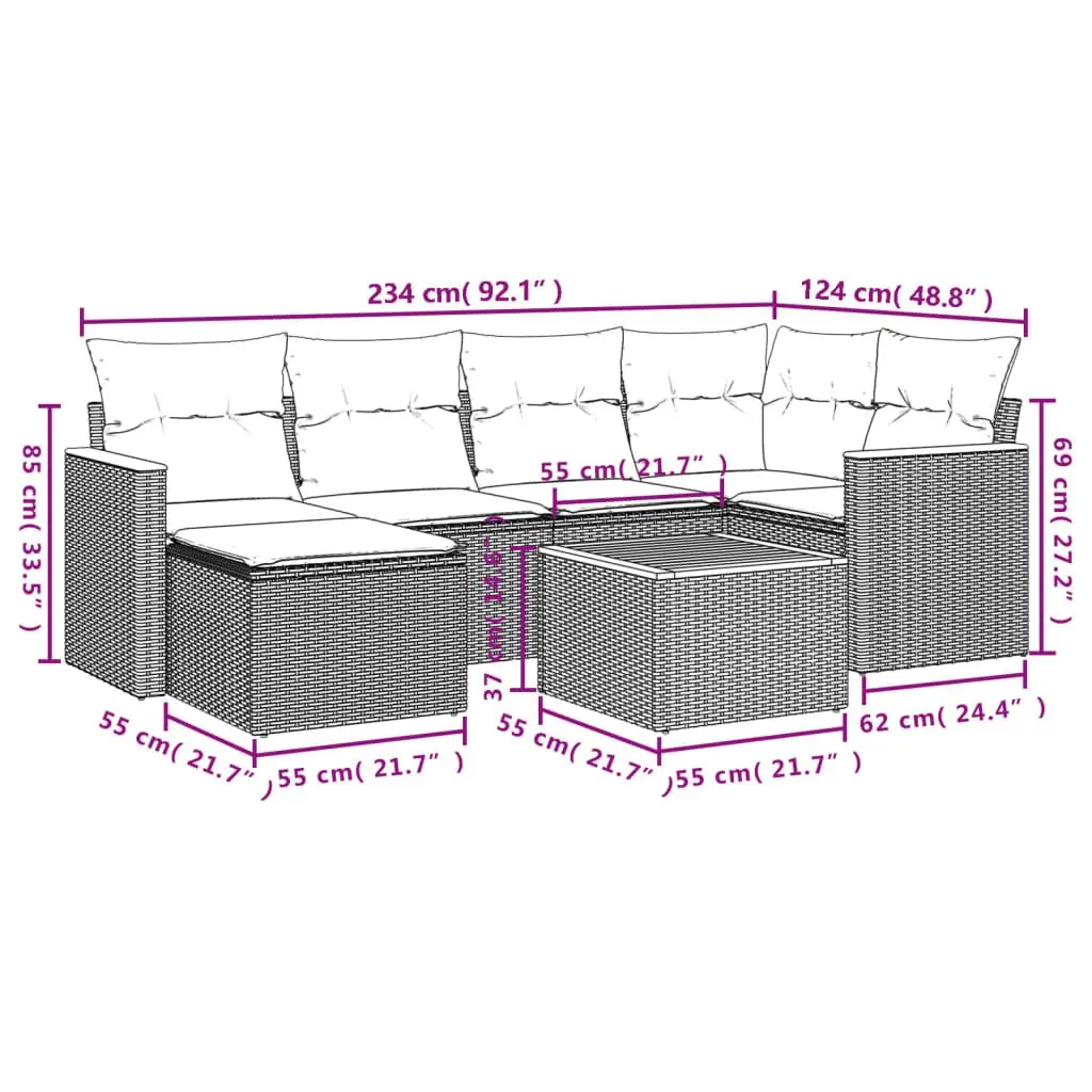 7 Piece Garden Sofa Set Outdoor Patio Furniture Grey Poly Rattan with Cushions