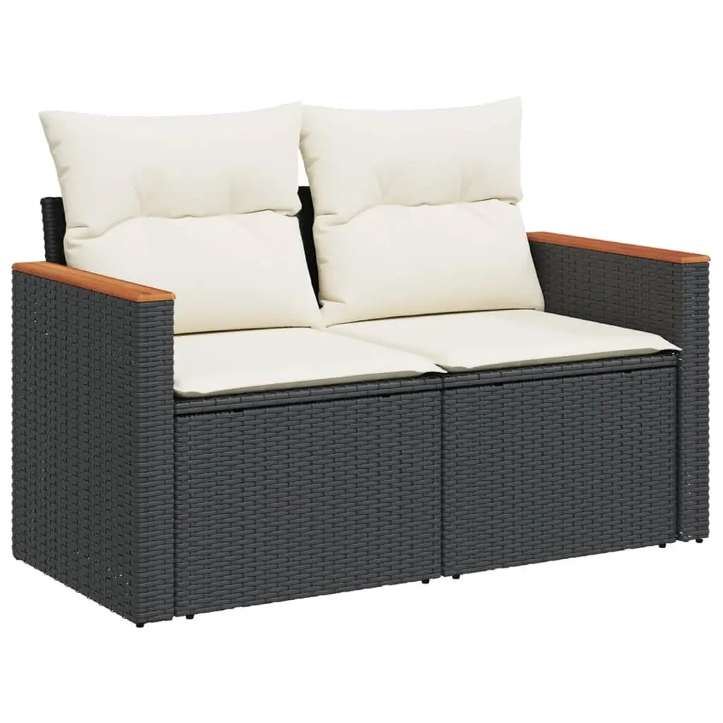 Garden Sofa Set 7 Piece Outdoor Patio Furniture with Cushions Black Rattan