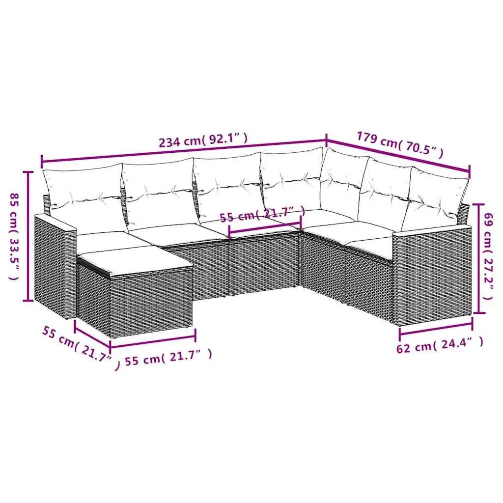 Garden Sofa Set Black 7 Piece Outdoor Patio Furniture with Cushions PE Rattan