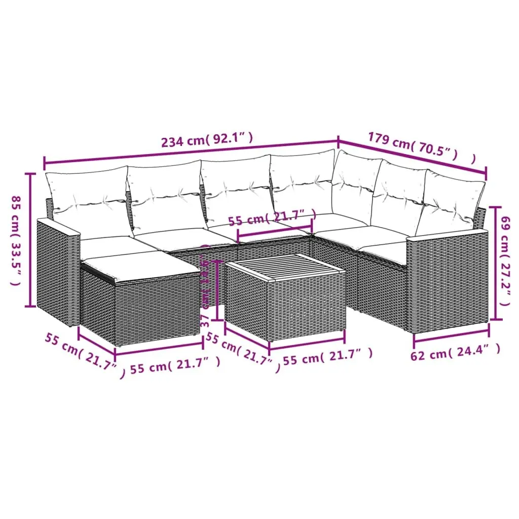 Garden Sofa Set Grey 8 Piece Outdoor Furniture Poly Rattan with Cushions
