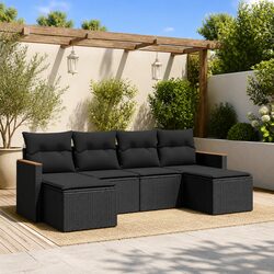 Garden Sofa Set 6 Piece Outdoor Furniture Patio Seating Black Cushions Modular