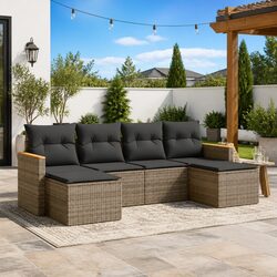 Garden Sofa Set 6 Piece Outdoor Furniture Grey Patio Sectional Modular Rattan
