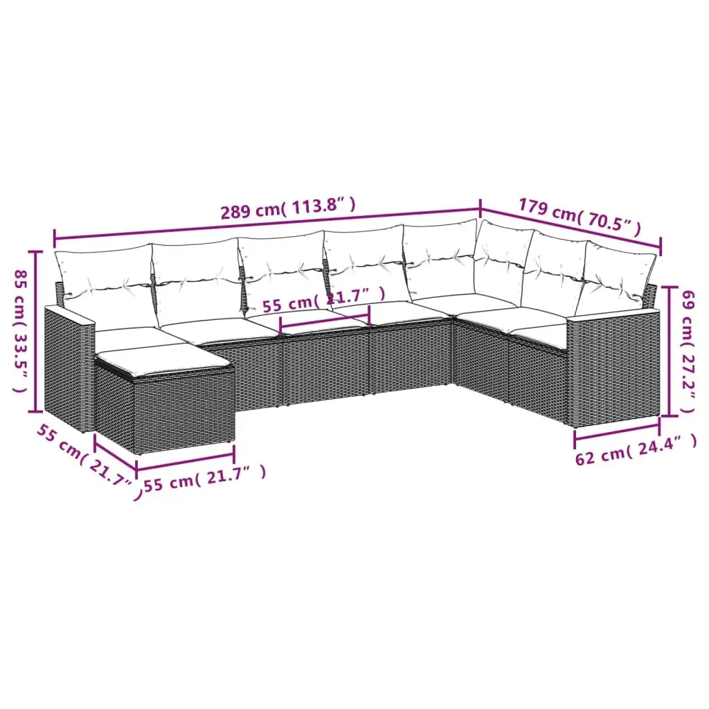 Garden Sofa Set Grey 8 Piece Modular Outdoor Furniture with Removable Cushions