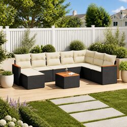 Garden Sofa Set 9 Piece Outdoor Patio Furniture Modular with Cushions Black