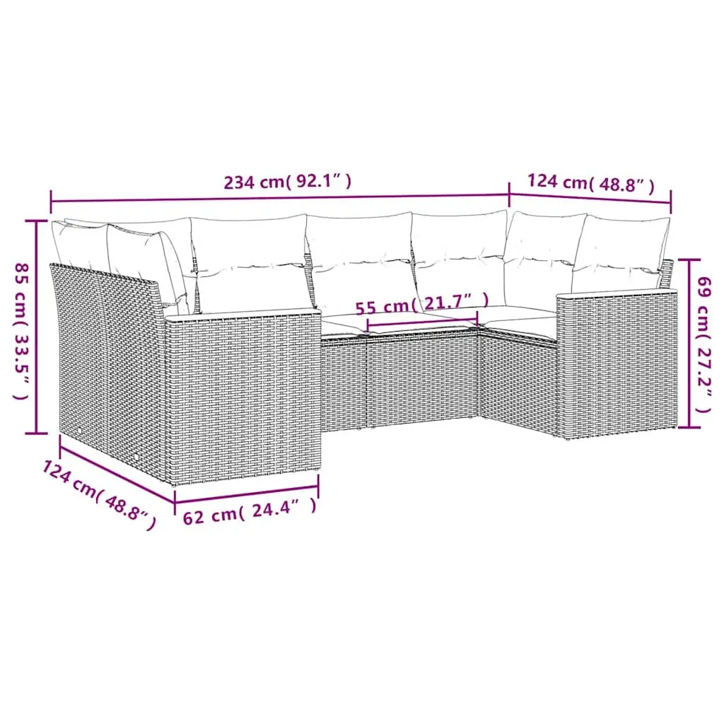 Garden Sofa Set Black 6 Piece Modular Sectional with Cushions