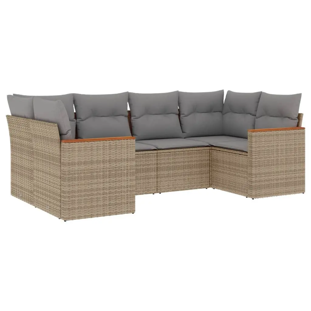 Garden Sofa Set Beige 6 Piece Modular Rattan Outdoor Furniture with Removable Cushions