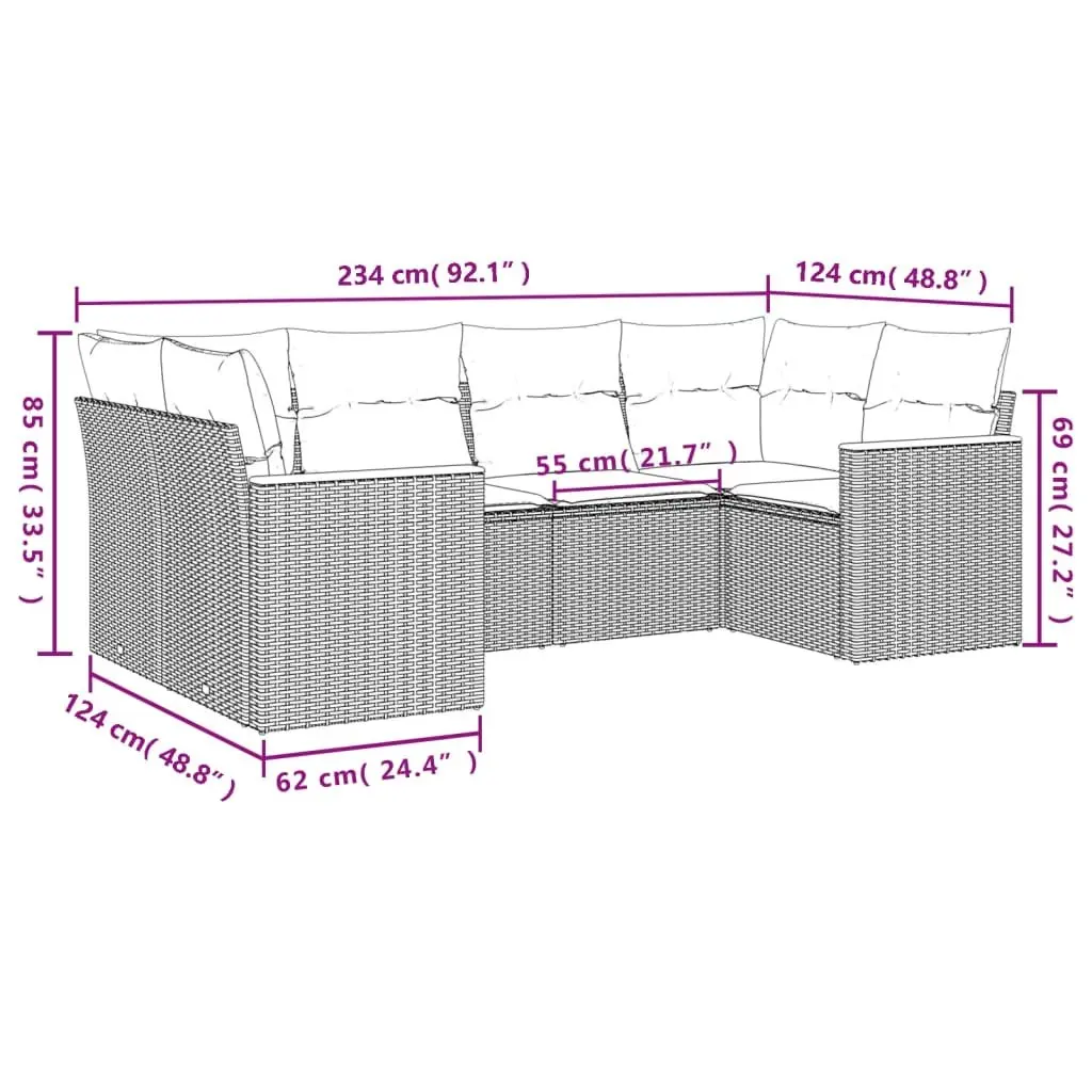 Garden Sofa Set Grey 6 Piece Outdoor Furniture Patio Sectional with Cushions