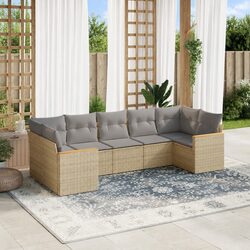 7 Piece Outdoor Garden Sofa Set Beige Patio Furniture Sectional with Cushions
