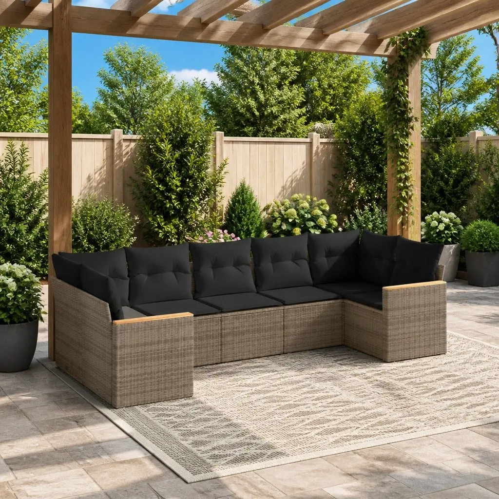 Outdoor Garden Sofa Set 7 Piece Patio Furniture with Cushions Grey Rattan