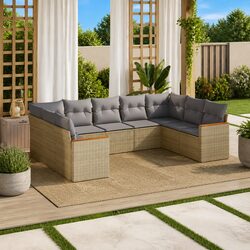 Garden Sofa Set 9 Piece Outdoor Furniture Patio Beige Modular Lounge with