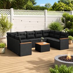 10 Piece Outdoor Garden Sofa Set Black Poly Rattan Patio Furniture Cushions