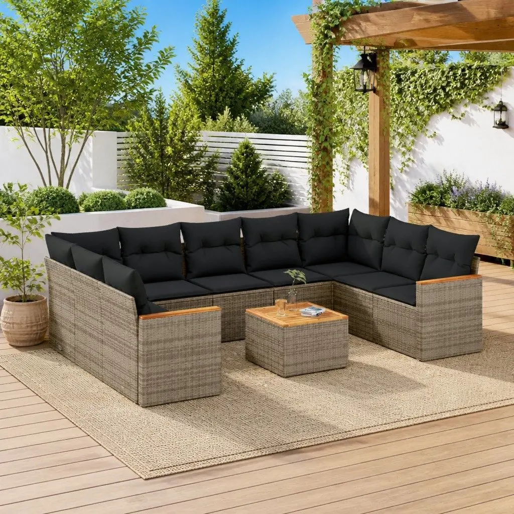 Garden Sofa Set 10 Piece Outdoor Furniture Grey Poly Rattan Modular Patio Lounge