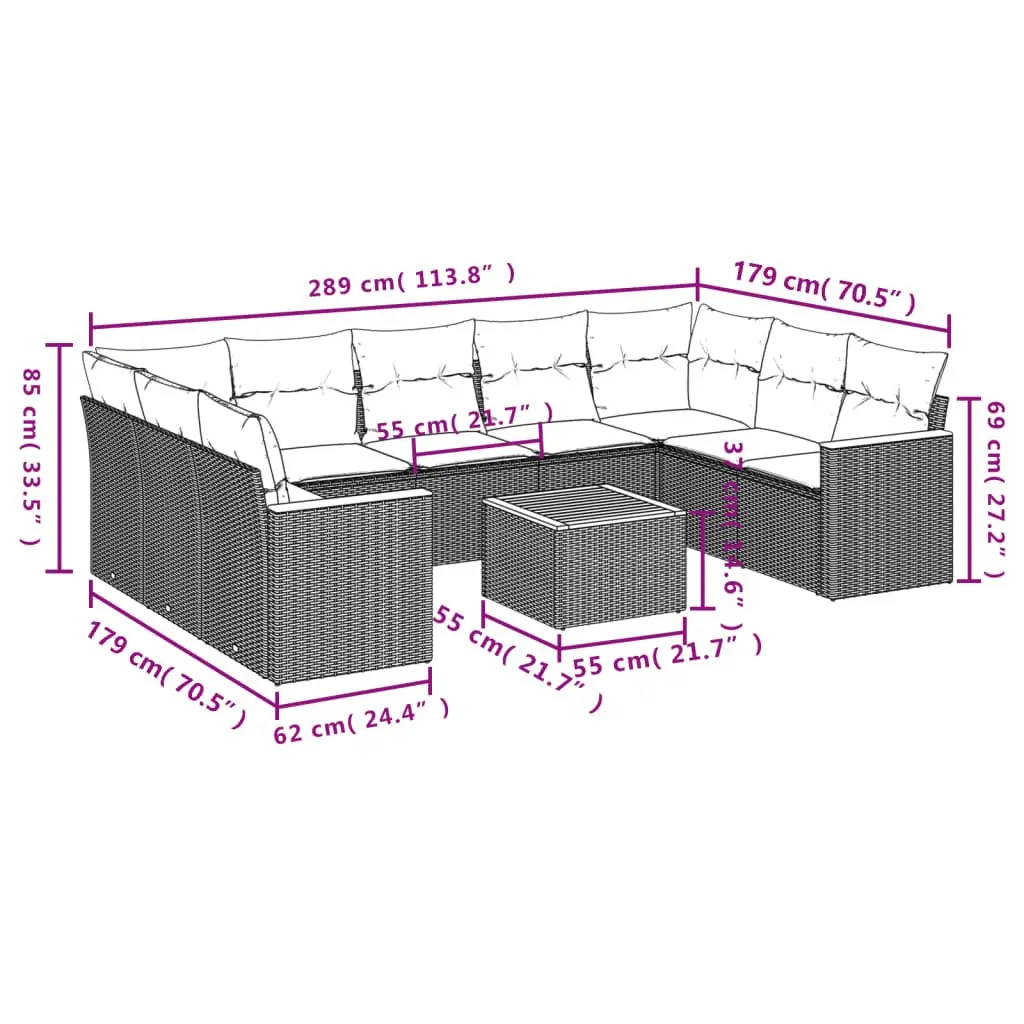 Garden Sofa Set 10 Piece Outdoor Furniture Grey Poly Rattan Modular Patio Lounge