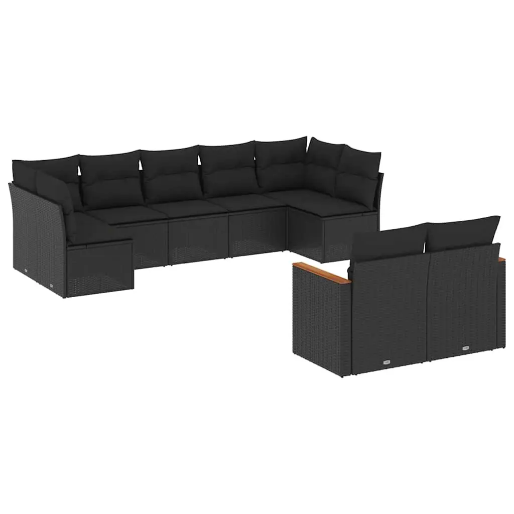 Garden Sofa Set Black 9 Piece Outdoor Furniture Patio Sectional with Cushions