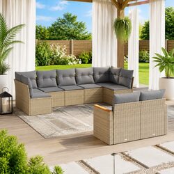 Garden Sofa Set 9 Piece Outdoor Furniture Patio Lounge with Cushions Beige